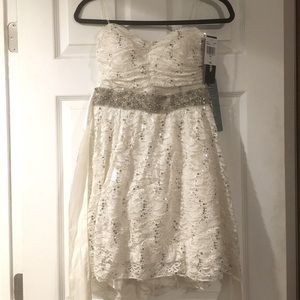 NWT my Michelle lace White Sequin Strapless Dress